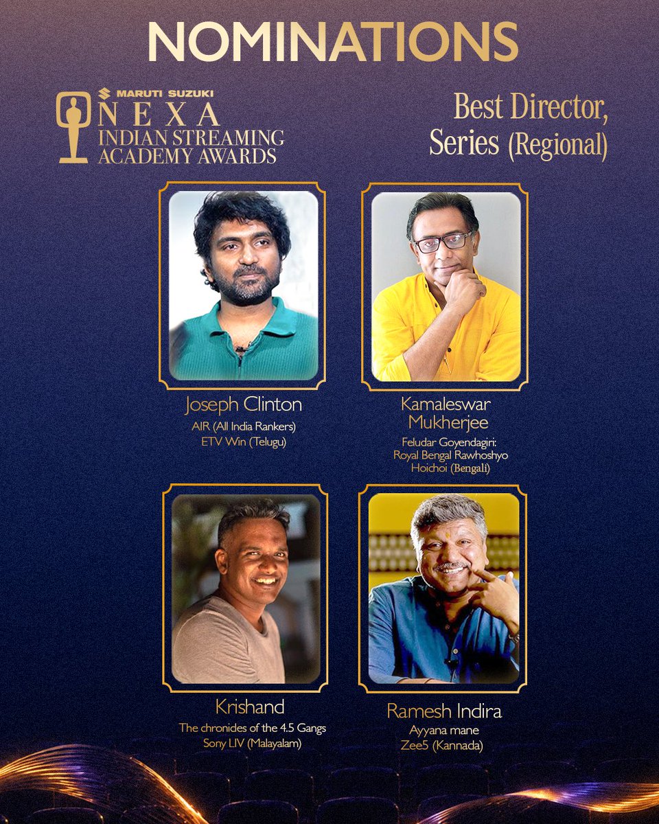 StreamingAwards's tweet photo. Every great series is remembered for its story, but it is the director who decides how that story is told.

Presenting the nominees for Best Director, Series, Regional.

ISAA 3rd Edition
July 18 · Fairmont Mumbai

#ISAA2026 #IndianStreaming #ISAA3 https://t.co/haHrSEAtpn