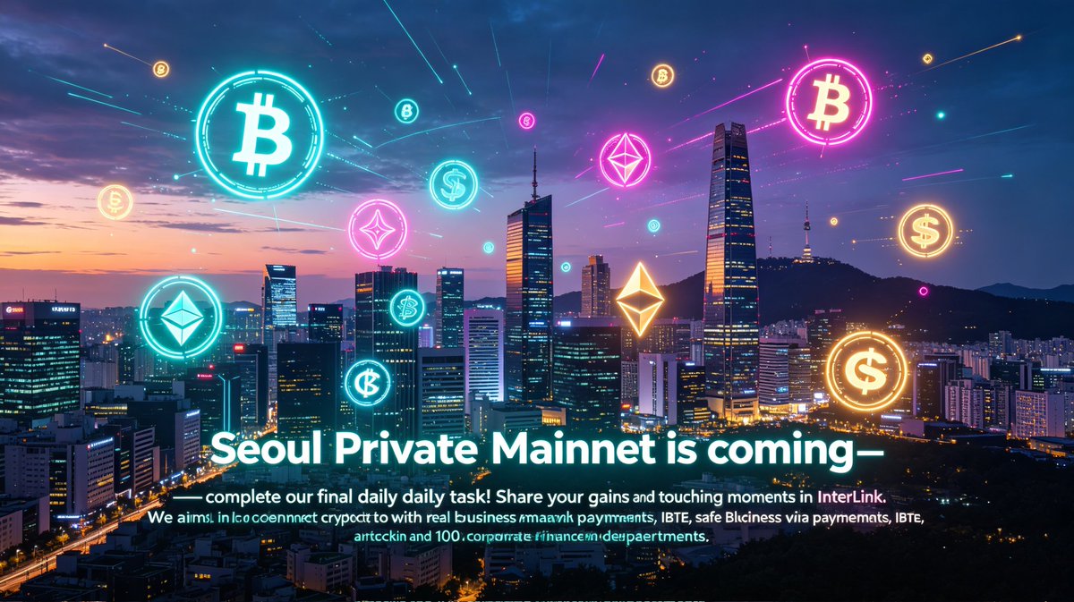 zhen_ning1968's tweet photo. Seoul Private Mainnet is coming—complete our final daily task! Share your gains and touching moments in InterLink. We aim to connect crypto with real business via payments, IBTE, safe blockchain and 100 corporate finance departments.
#InterLink #ITLG #ITL https://t.co/CJeavDfPgX