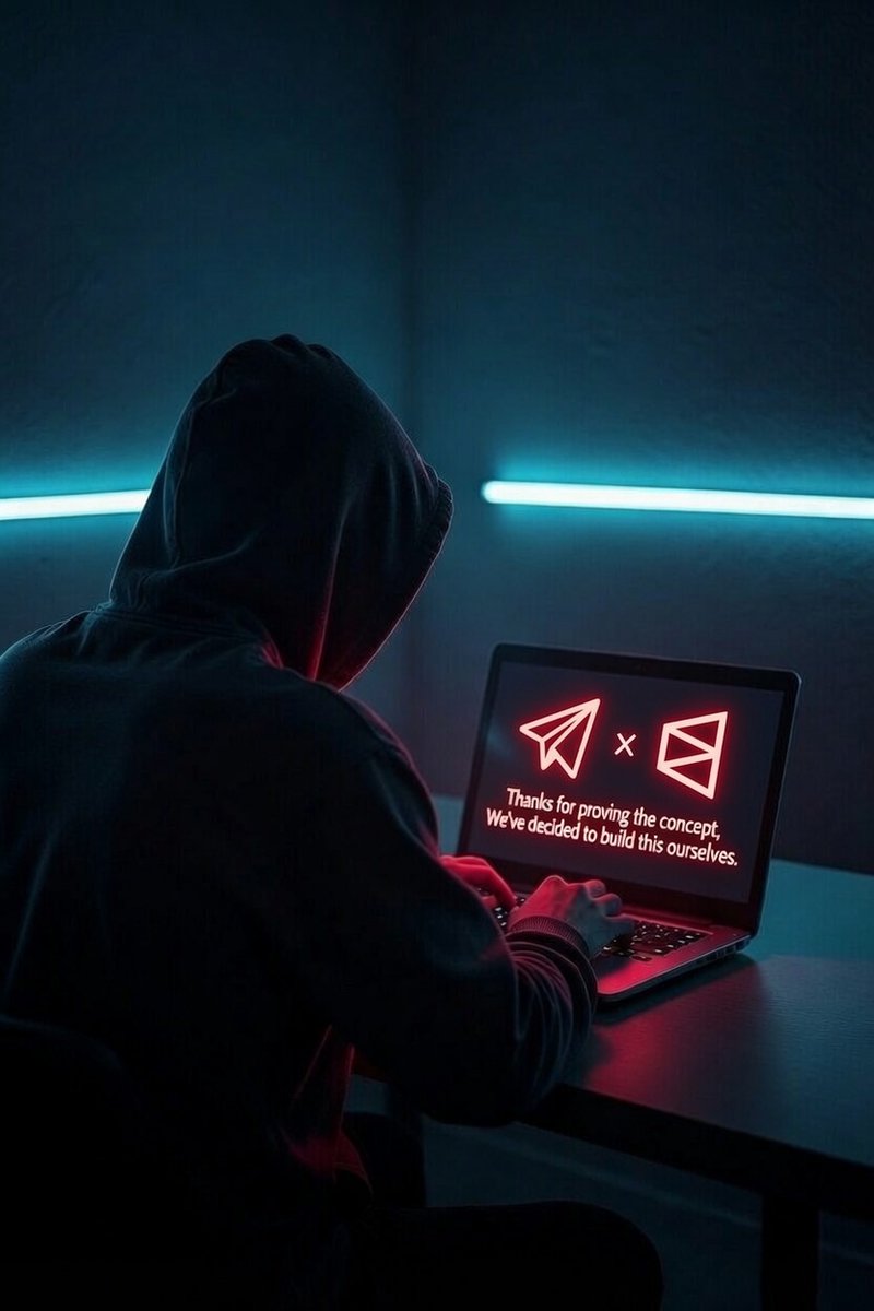 Skyremedy's tweet photo. developer: i built a Telegram bot for Polymarket. copy trading, whale alerts, full execution suite.

Telegram x Poly: congrats. have you figured out your next move?

developer: yeah, i'll keep scaling. users are growing fast.

Telegram x Poly: we just need to make sure everything's covered while you grow.
a few weeks later the developer gets a notification.
"we've launched prediction markets natively inside TG."

the bot got killed right before hitting its growth peak.
months later the same feature shipped under Telegram's brand.
then the CEOs went on stage talking about "supporting the developer ecosystem."

crazy world.