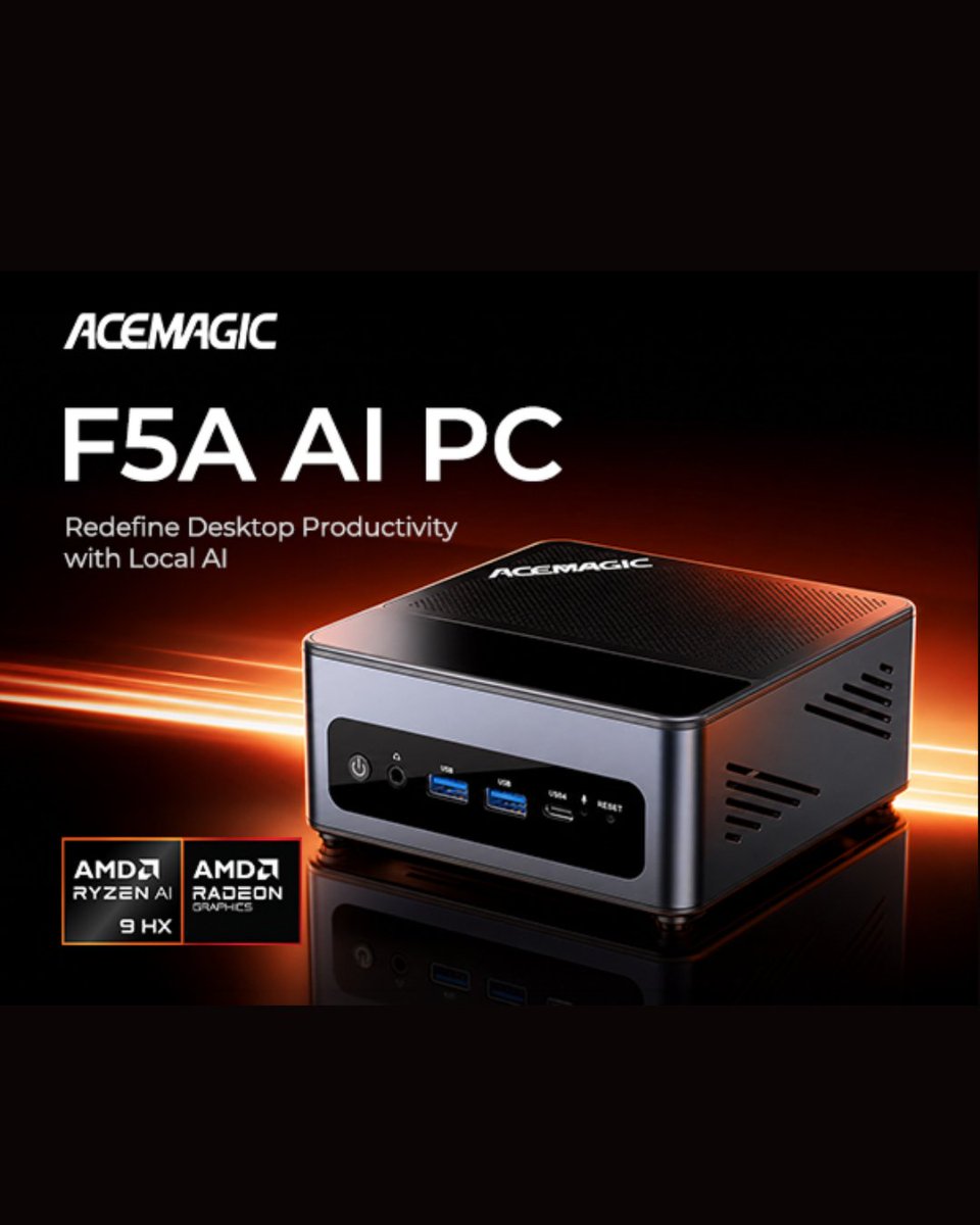 Acemagic_'s tweet photo. Flagship AI mini PC is here
ACEMAGIC F5A with AI 9 HX470, full AI powerhouse packed into a compact chassis.
Built for creative work, AI tools & heavy multitasking.
#MiniPC #AItech #FlagshipTech #acemagic #AIPC https://t.co/Tw6PFKmka7