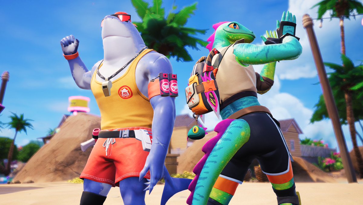 BATTLETAIL's tweet photo. Lizzik and Safety First Steve 
Dancing in the sun together ☀️⛱️

#Fortography #Fortnite https://t.co/kvSzISTsfZ