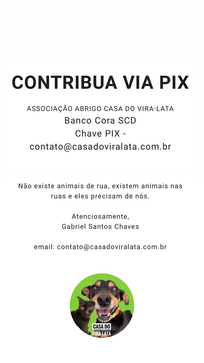 casadoviralata's tweet photo. Hoje a seleção deu um show em campo e agora podemos dar um show em solidariedade e união, juntos somos mais fortes: doe se puder!!

 Chave pix da casa é e-mail 
contato@casadoviralata.com.br 
Todo valor importa https://t.co/zv6EKIhuJ6