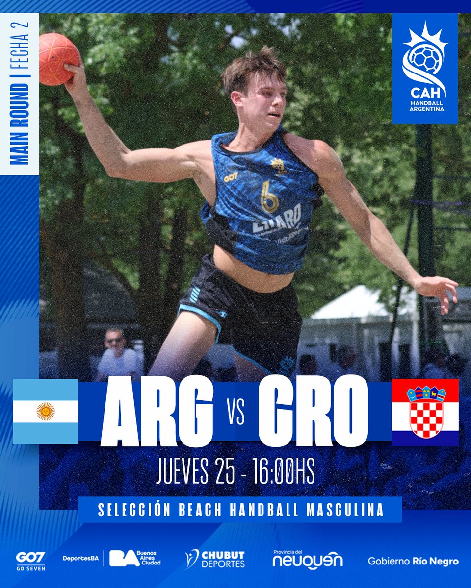 CAHandball's tweet photo. ¡JUEGA ARGENTINA! 🇦🇷⚔️

🏆 Mundial Beach Handball
🗓️ Main Round Fecha 1 / 2 

👱🏼‍♂️🆚 Francia 🇫🇷 / Croacia 🇭🇷
⏰ 07:00hs / 16:00hs

👩🏻🆚 Noruega 🇳🇴 / Brasil 🇧🇷
⏰ 08:00hs / 16:00hs

🏟️ Zagreb, Croacia 🇭🇷
📱💻 En vivo YouTube IHF (Se requiere VPN) https://t.co/kF66slCwoh