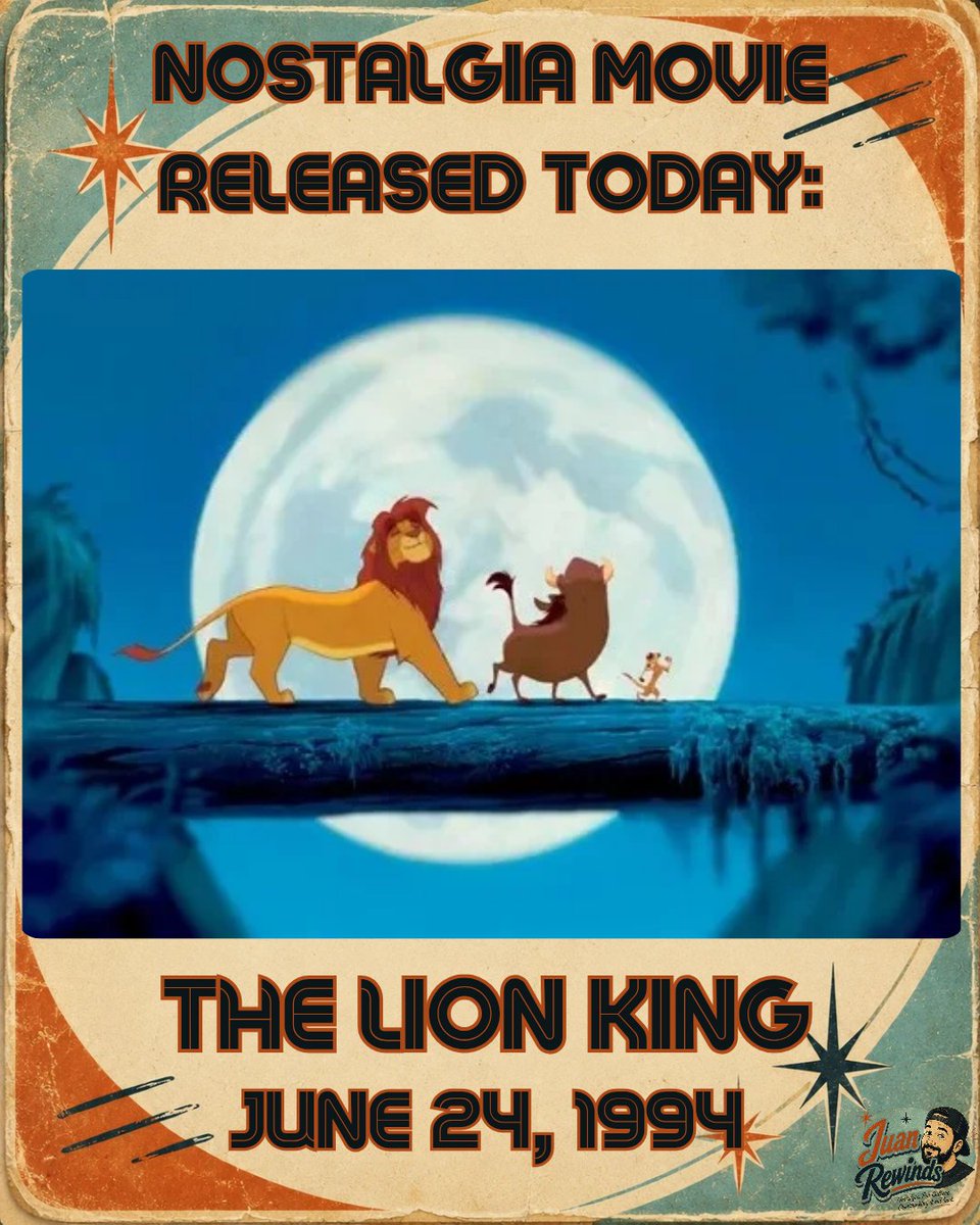 JuanRewinds's tweet photo. On This Day in Nostalgia History, June 24, 1994: The Lion King hits theaters and Disney proved cartoons could emotionally body-slam an entire generation 

#Disney #thelionking #90s #movie #Nostalgia https://t.co/7ByIG5wCGs