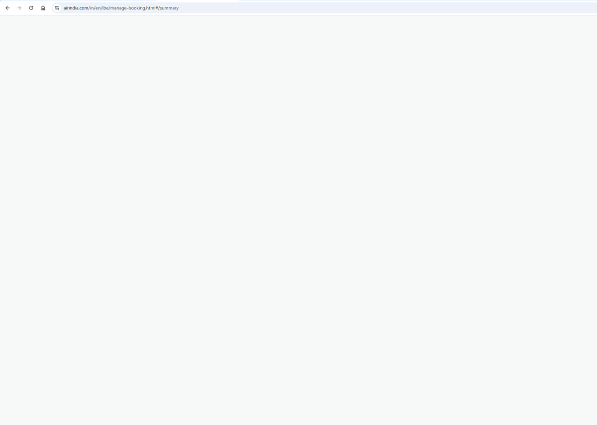 GoenkaAnkit's tweet photo. @airindia cant retrieve my booking from manage booking for a redemption booking done on AIX.

AI website goes completely blank where as AIX website as to check AI as its a code share booking. PLs Help. https://t.co/kfTcxf4Mnr