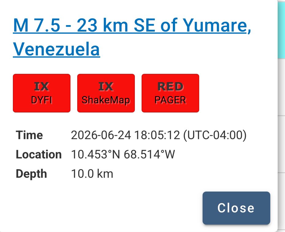 TuiteroSismico's tweet photo. La estimación de USGS indica alerta ROJA pocas veces vista. Un estimado de victimas fatales del 40% de entre 10.000 a 100.000 en el evento de hoy ! Esperemos que no sea así !! 
#Terremoto #Venezuela 🇻🇪 https://t.co/kdVJtC3X6Z