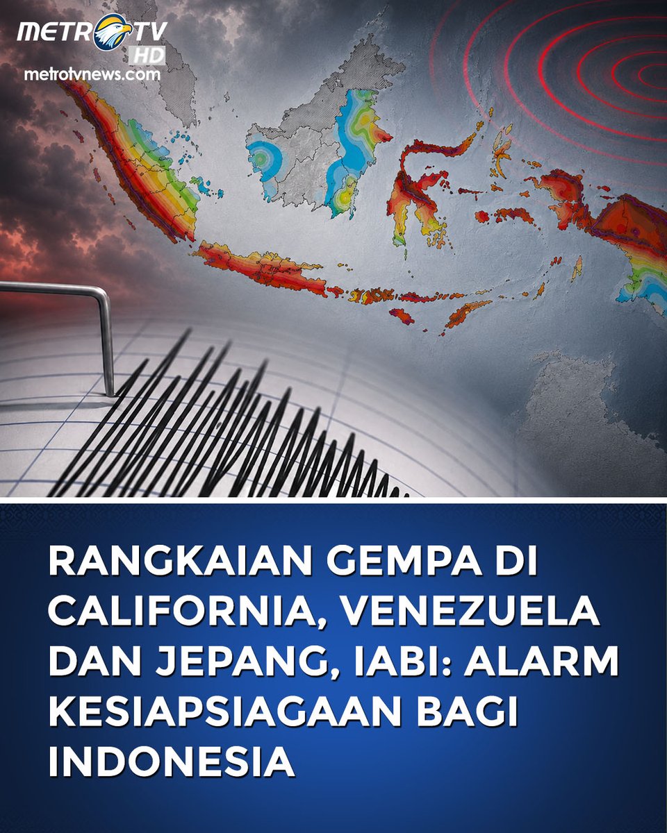 Metro_TV's tweet photo. Aktivitas tektonik planet Bumi dilaporkan mengalami peningkatan tajam secara signifikan dalam kurun waktu kurang dari 12 jam. Sejak Rabu (24/6) sore hingga Kamis (25/6) pagi Waktu Indonesia Barat (WIB), tiga wilayah di belahan dunia yang berbeda yakni California Utara, Venezuela, dan Jepang secara berurutan diguncang gempa bumi dengan magnitudo kuat. Fenomena seismik beruntun ini dipicu oleh mekanisme sumber yang bervariasi, mulai dari pergeseran sesar lokal hingga pergerakan subduksi lempeng aktif.

Anggota Ikatan Ahli Kebencanaan Indonesia (IABI), Dr. Daryono, mengingatkan bahwa rangkaian bencana di berbagai belahan dunia ini harus menjadi alarm waspada bagi masyarakat Indonesia yang juga hidup di wilayah Cincin Api Pasifik (Ring of Fire). Ia menekankan kembali sebuah prinsip penting bahwa gempa bumi pada dasarnya tidak pernah membunuh, melainkan runtuhnya struktur bangunan yang menjadi ancaman utama keselamatan jiwa manusia.

Oleh karena itu, penguatan standar bangunan tahan gempa pada fasilitas umum dan pemukiman dinilai mutlak dilakukan. Masyarakat dituntut untuk terus mengasah kesiapsiagaan mandiri, seperti memahami teknik berlindung di bawah furnitur kokoh, menghindari kepanikan massal di pintu keluar fasilitas publik demi mencegah risiko terinjak, serta selalu menyiapkan tas siaga bencana di rumah masing-masing.

#GempaBeruntun #AktivitasTektonik #DrDaryono #GempaVenezuela #GempaJepang #CaliforniaEarthquake