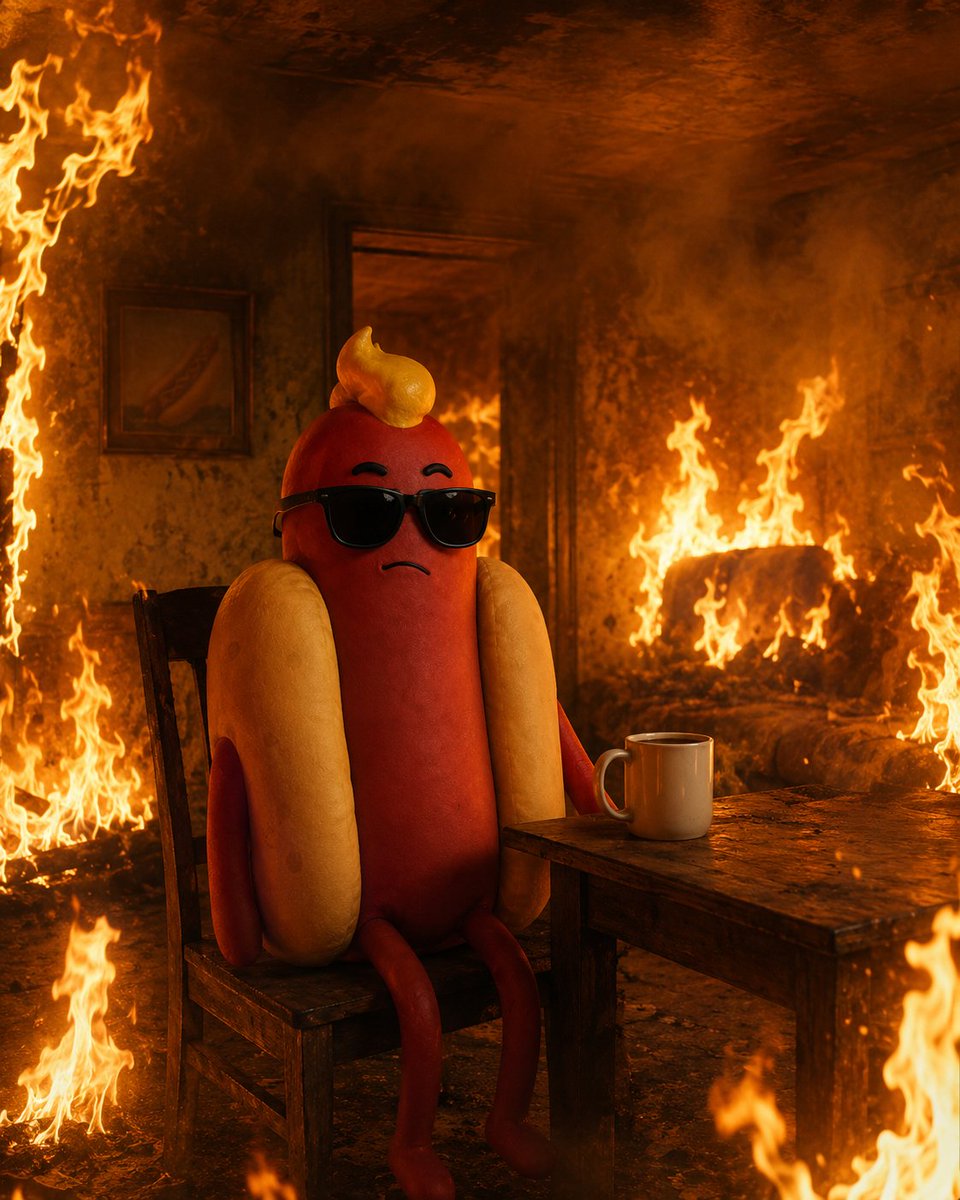 HotDogGuyOnSol's tweet photo. It’s fine.
One hot dog guy.
One bun.
One burning room.
Zero eye contact.
$HOTDAWG https://t.co/vU0GiDT4fc