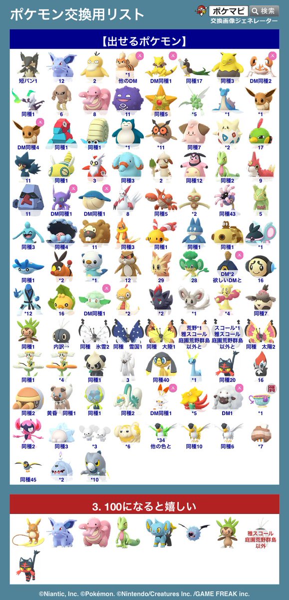 sawa_178's tweet photo. ポケモンGO交換募集。 
FF外、フレンド外でもお気軽に。非対面。 
★日にち:6/25(木)           
★場所:池袋、目白（15-16時は山手線内駅改札内も可）
★時間:14時-17時半頃スタート
※数字のみは同種異種どちらでも、*は異種のみ  
※キラ交換のみも歓迎  
#ポケモンGO交換 
#ポケモンGO交換募集 https://t.co/ktTMIic1Ze
