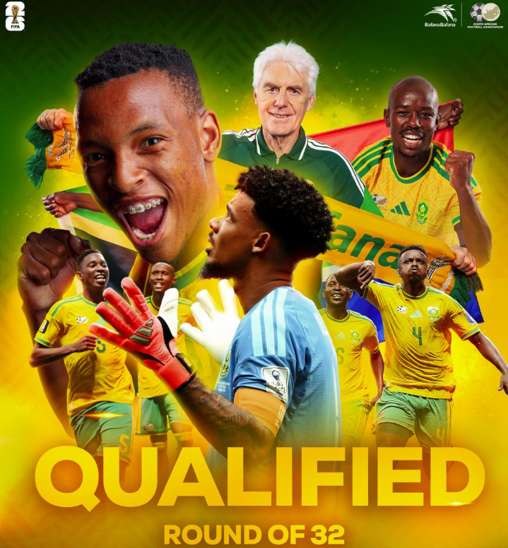 Newzroom405's tweet photo. [BREAKING NEWS] #BafanaBafana makes history by securing a spot in the knockout stages of the FIFA World Cup for the first time after defeating South Korea 1-0. #BafanaPride #FWC2026 https://t.co/jNpqskduIb