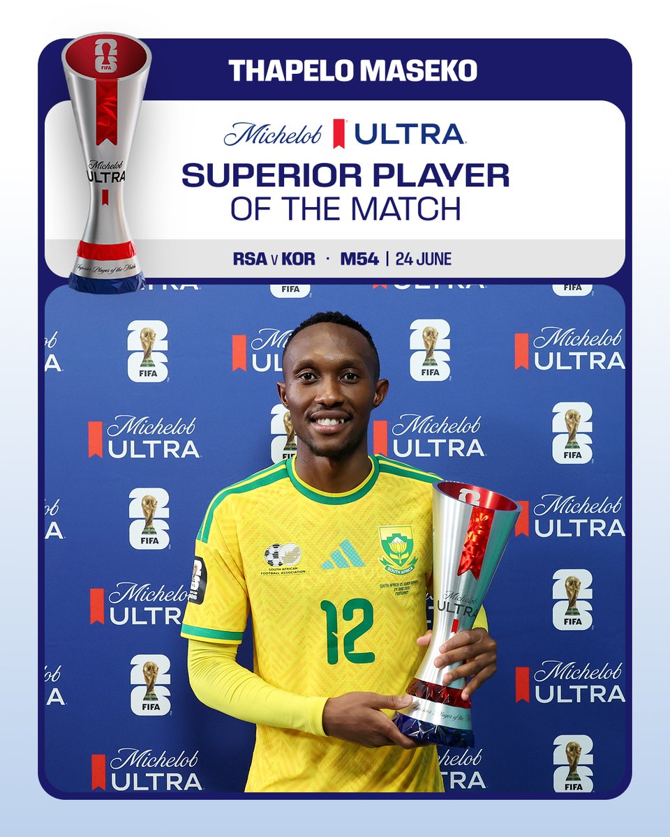 FIFAWorldCup's tweet photo. Chosen by the fans: Thapelo Maseko, your @MichelobUltra Superior Player of the Match. ✨

 #FIFAWorldCup #SuperiorPOTM https://t.co/A2bAqcRZb1