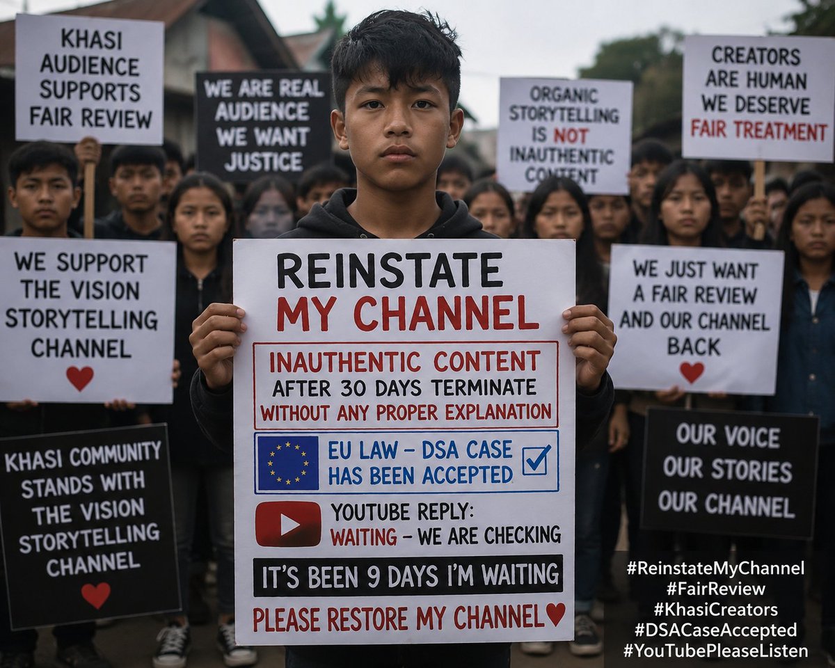 KennyClevan's tweet photo. @TeamYouTube

Today is the final day of my active DSA case (Case-ID: 20260530-0003).

I respectfully ask for one final senior human review. I have evidence showing my storytelling content is original and followed YouTube's policies.

No warning no strike directly terminate unfair https://t.co/8dFMoEUBaq