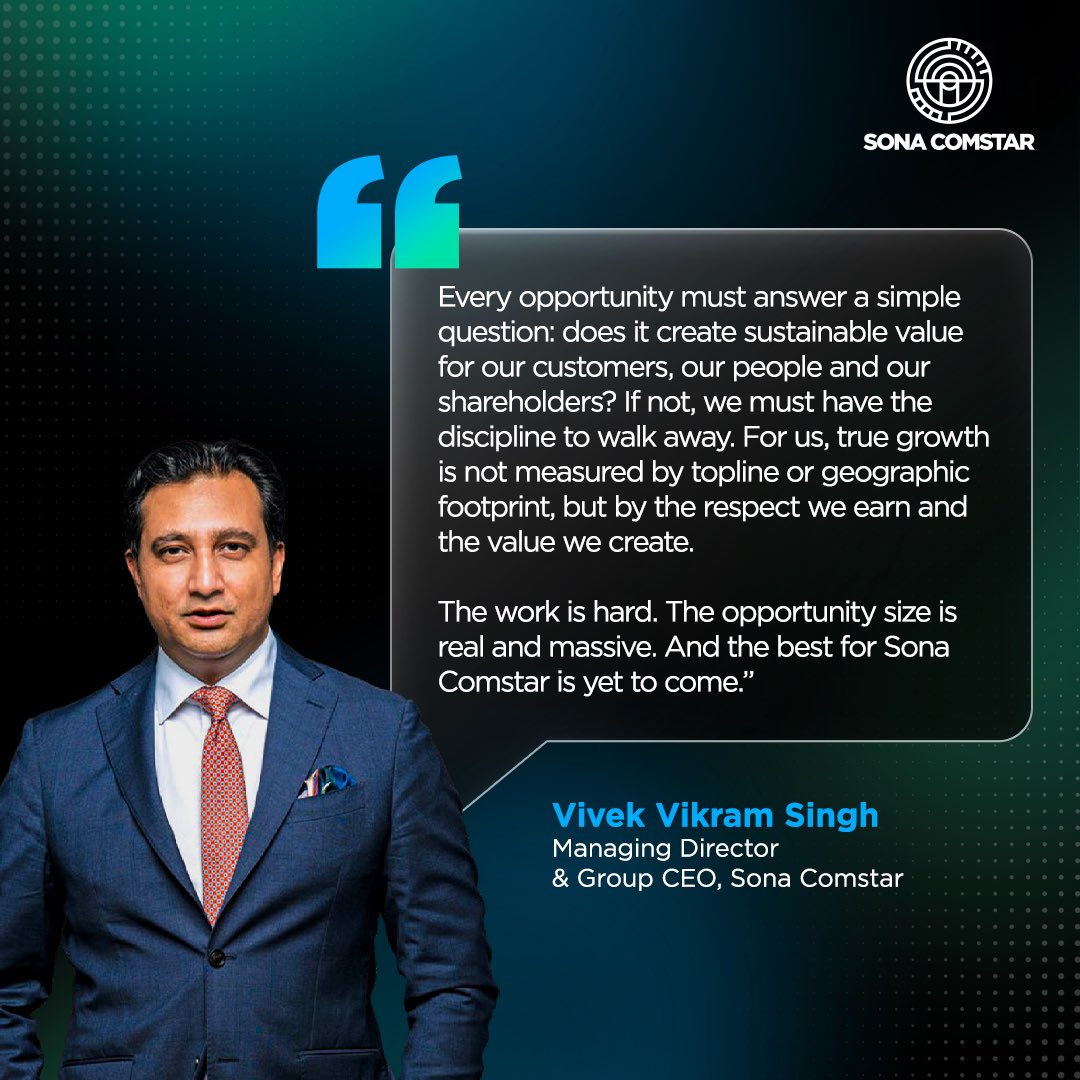 sonacomstar's tweet photo. As we continue our journey to build an Indian product engineering company that the world can be proud of, our focus remains unchanged: creating long-term value for our customers, employees and shareholders.

Read more from our Managing Director & Group CEO, Mr. Vivek Vikram Singh, in the Annual Report 2025–26: https://t.co/pU6a7CWT0e