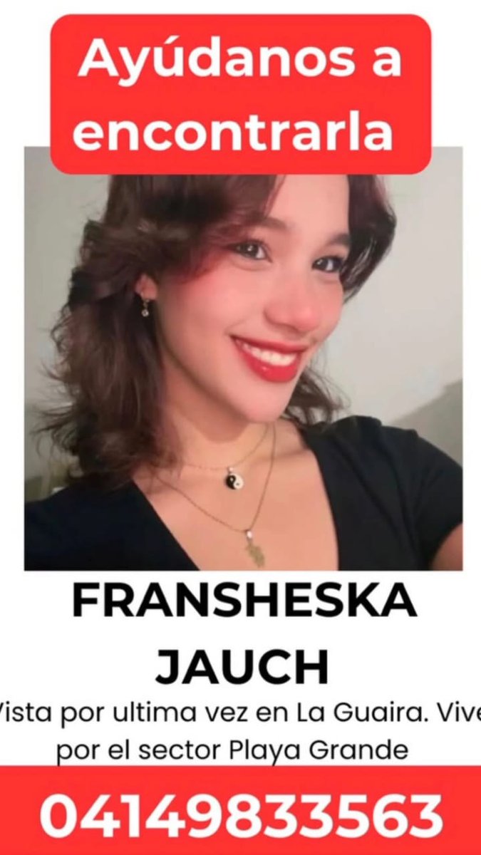 ElPitazoTV's tweet photo. #Sismo | Familiares y amigos buscan información sobre Fransheska Jauch vista por última vez en la #Guaira. Cualquier información reportar en el número que aparece en la imagen https://t.co/fbAeN4Zb0j