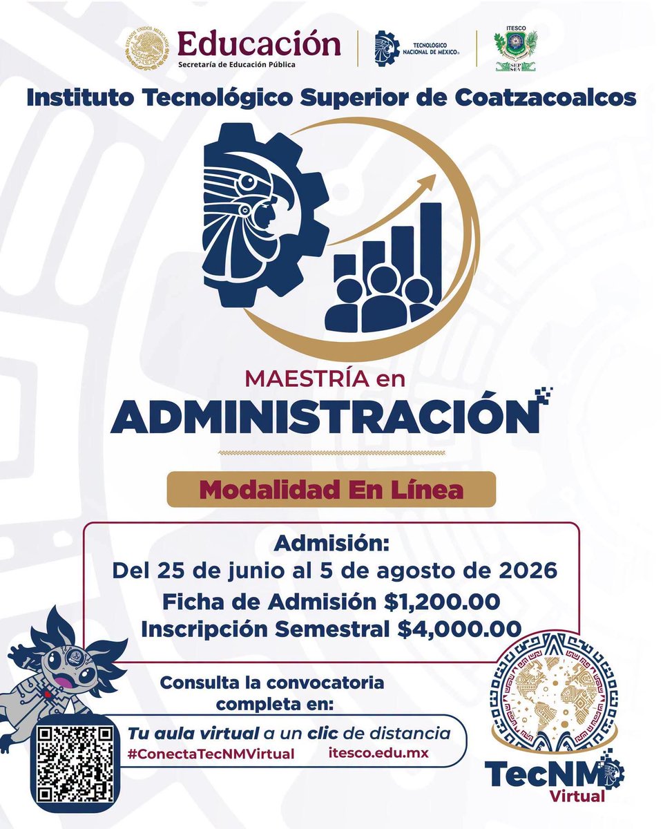 ITESCO_OFICIAL's tweet photo. Ahora puedes estudiar desde cualquier lugar con nuestras maestrías 100% en línea:

🔹Maestría en Inteligencia Artificial
🔹Maestría en Ciencia de Datos
🔹Maestría en Administración

Ficha de admisión: $1,200.00
Inscripción semestral: $4,000.00

 https://t.co/GIOkzMXQNB https://t.co/iH3bTwppWq