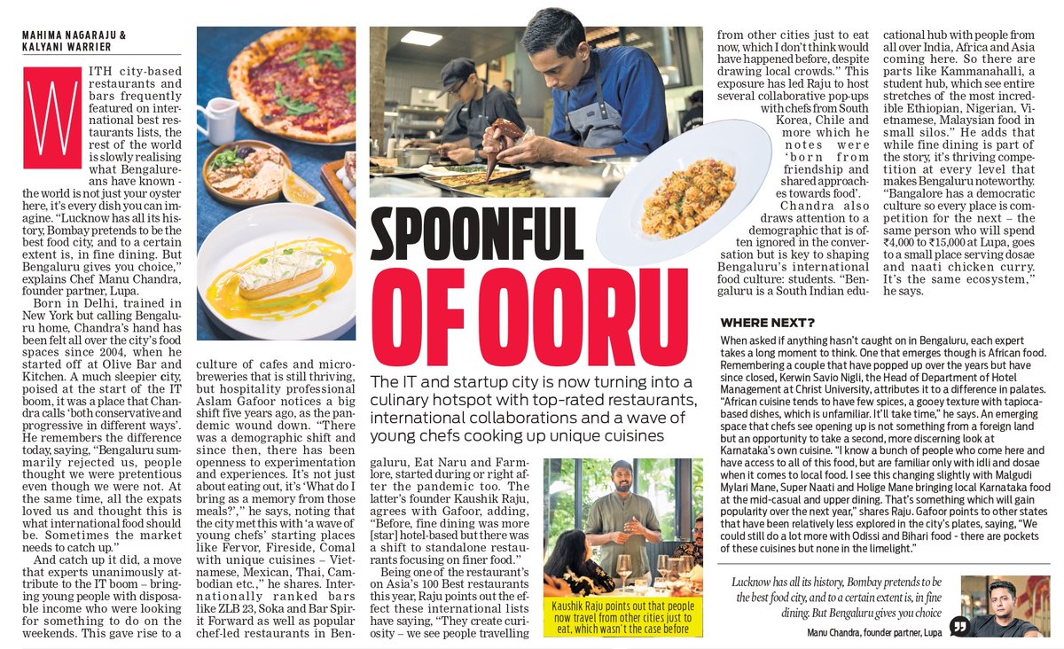 XpressBengaluru's tweet photo. The IT and startup city is now turning into a culinary hotspot with top-rated restaurants, international collaborations and a wave of young chefs cooking up unique cuisines 

✍️ @MahimaNagaraju, Kalyani Warrier https://t.co/fGwHUP3xZ6