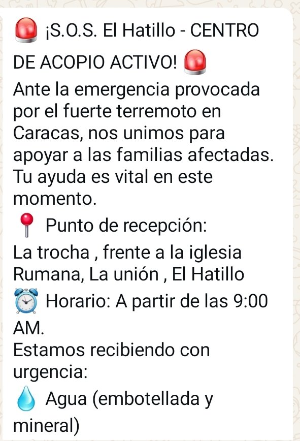 ICCT87's tweet photo. Centro de Acopio
#ELHatillo https://t.co/g3Q8bvNi0w