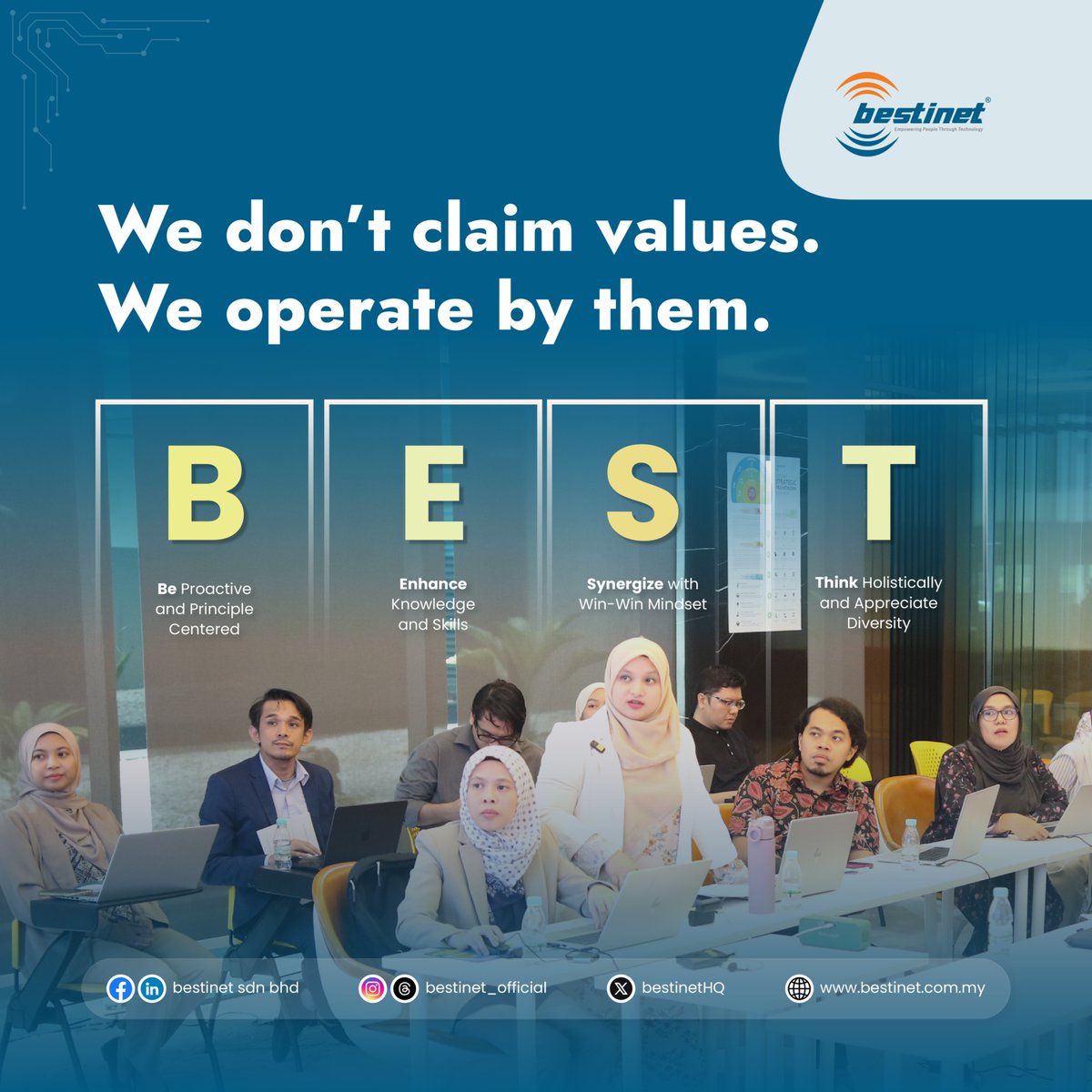BestinetHQ's tweet photo. Culture isn’t written. It’s practiced.

Values are reflected in every decision, every responsibility, and every standard we uphold.

Strong culture isn't what you say. It's what you consistently practice.

#Bestinet #Values #Innovation #Technology #PeopleFirst https://t.co/oJCVNdnR7d