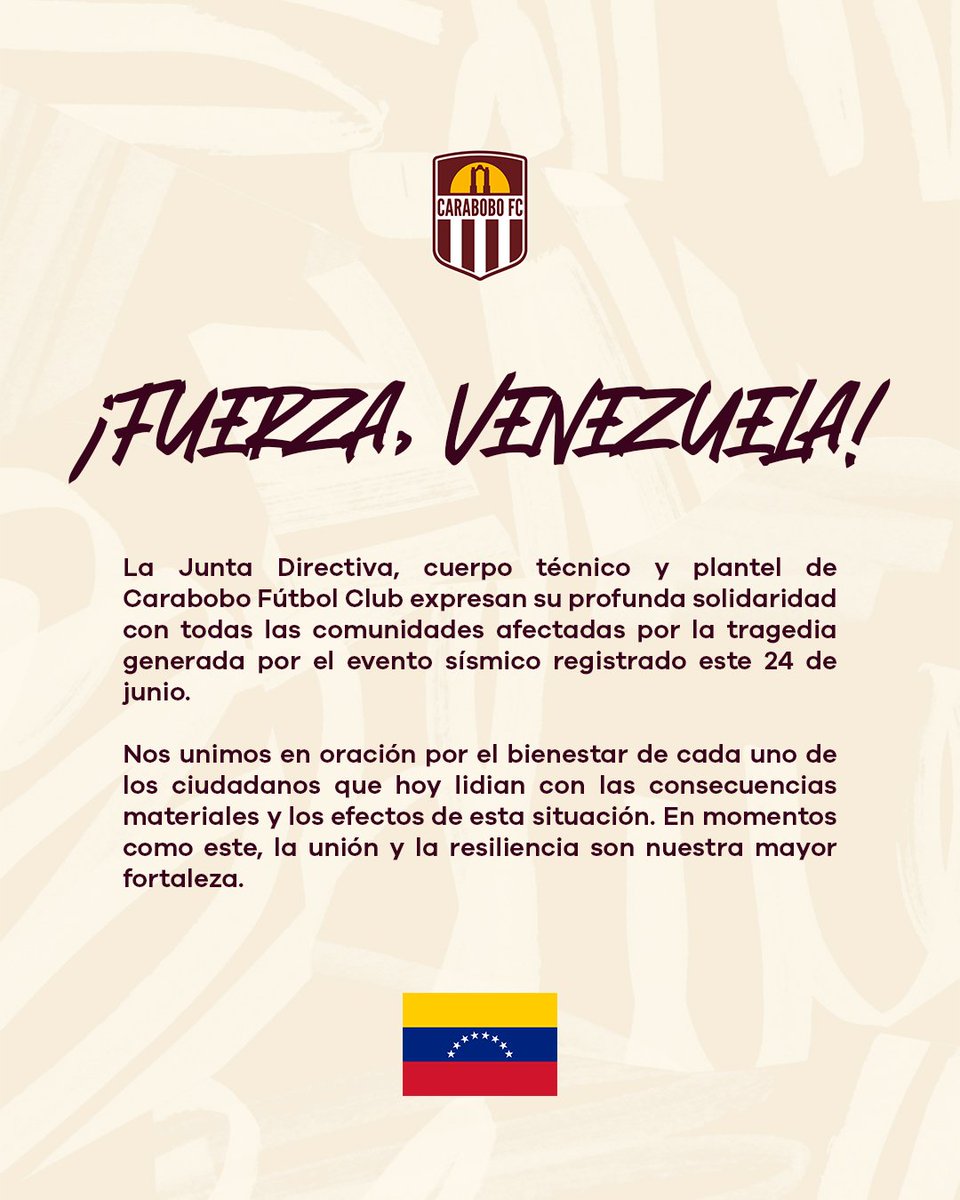 Carabobo_FC's tweet photo. ¡Expresamos nuestra solidaridad a todos los afectados! 🙏🫂🇻🇪

#TuClubTuGente https://t.co/JBc8r66QAi