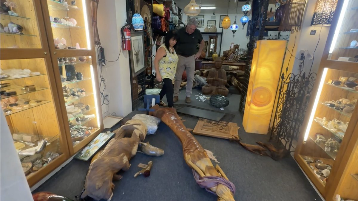 dannoyes's tweet photo. Just wrapping up a long day talking to people about the earthquake that hit the Ukiah-Willits area. Lots of damage to small businesses, some don’t know if they’ll ever recover. PG&E restored power this evening to the 8,000 customers in the area. The Safeway got rocked, but is back in business, with many empty food cases and ceiling tiles missing.