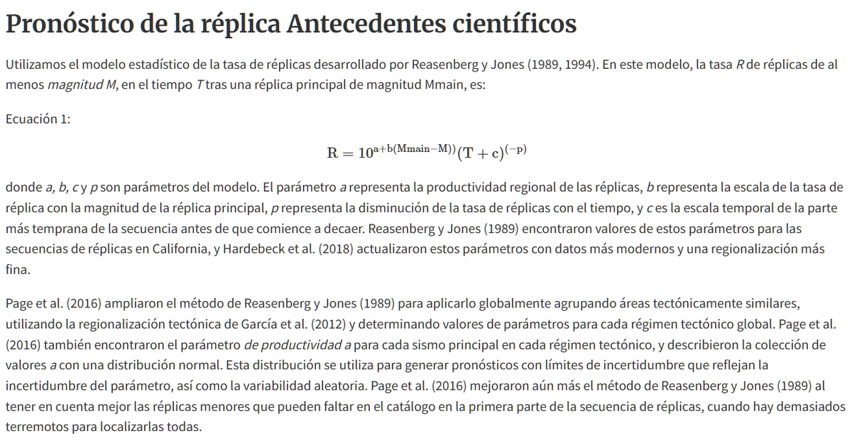 Asismet_IF's tweet photo. Sobre el "Pronóstico de réplicas" del #USGS: Recuerda que los sismos NO se pueden predecir. Esta herramienta es una estimación estadística basada en la historia de zonas con geología similar. Nos ayuda a entender la probabilidad de nuevos temblores, no a adivinarlos. 📉🌎 https://t.co/Yl7hyb0o8h