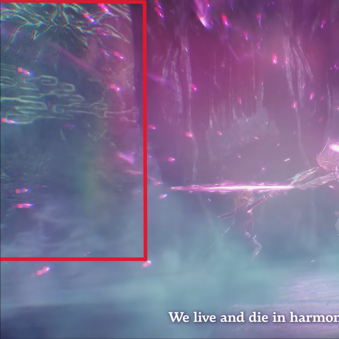 Quiet_Fields's tweet photo. Noticed more depictions from the background mural of the Xenoblade Genesis trailer. 3 Ouroboros/mech type figures with wings and swords possibly, like the one Eleanor is fighting in the same shot. Antagonists or a form the main characters will take as well? 🤔 https://t.co/uAKT7IqncM