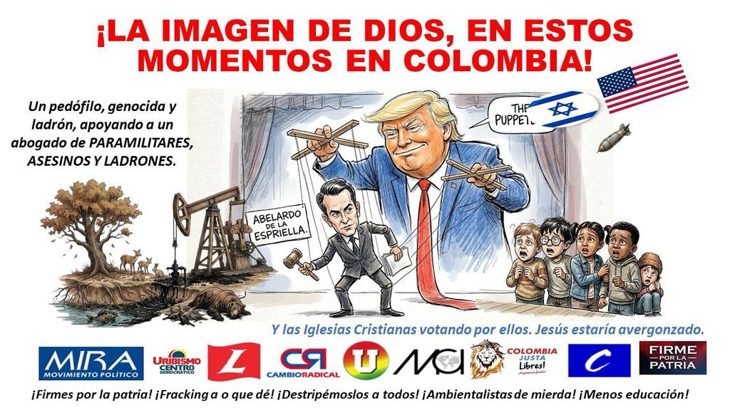 masdigoyo's tweet photo. @IvanCepedaCast No olvidar que el próximo gbno, afín al sociópata genocida AUCVélez (vinculado con mercenarios israelíes), lo dirigirá el BANDIDATO de 'la junta del narcotráfico' y otras mafias internacionales ligadas al segregacionista Trump, socio  del mega genocida Netanyahu. https://t.co/VoXmJJEkgh