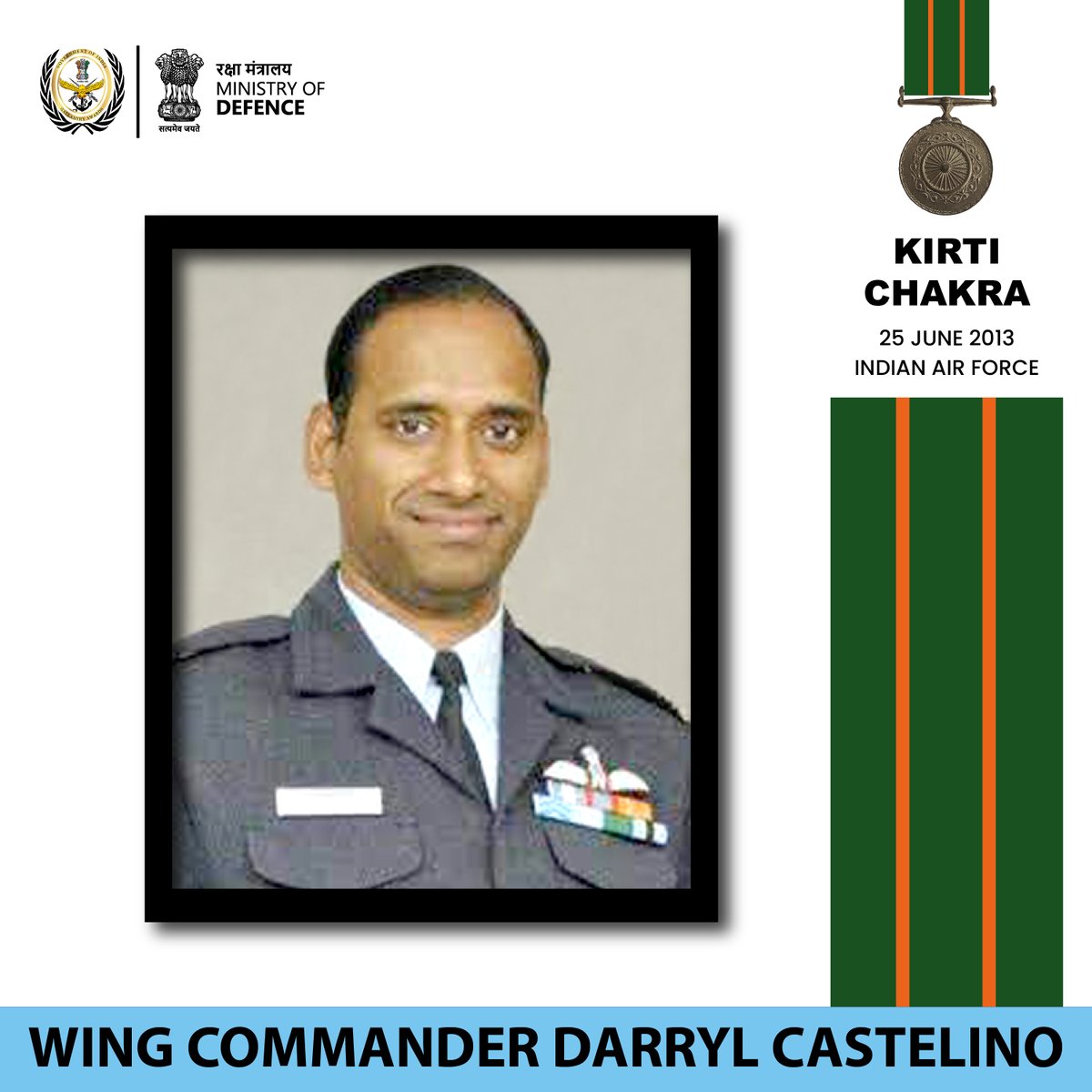 GallantryAward's tweet photo. On 25 June 2013, Wing Commander Darryl Castelino, IAF, exhibited unflinching will during #OpRahat. He undertook dangerous rescue operations, despite the clear danger to his life, making the supreme sacrifice. He was awarded the #KirtiChakra posthumously
#GallantryAwards
#GallantryAwardsPortal
#indianairforce