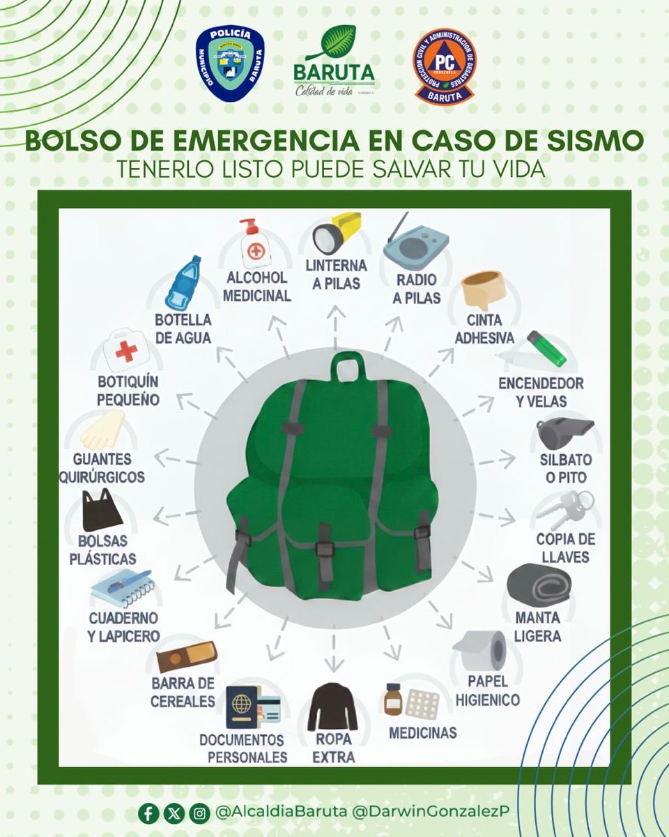 AlcaldiaBaruta's tweet photo. 🚨 ¡Atención, Baruteños! 🚨 

La prevención es clave para mantenernos a salvo.

Junto a nuestro alcalde @darwingonzalezp, @PoliBaruta y @Baruta_PC , te traemos estas recomendaciones vitales en caso de terremoto o réplicas. 

Guarda y comparte esta información crucial.👇 https://t.co/GLhe6kOD86