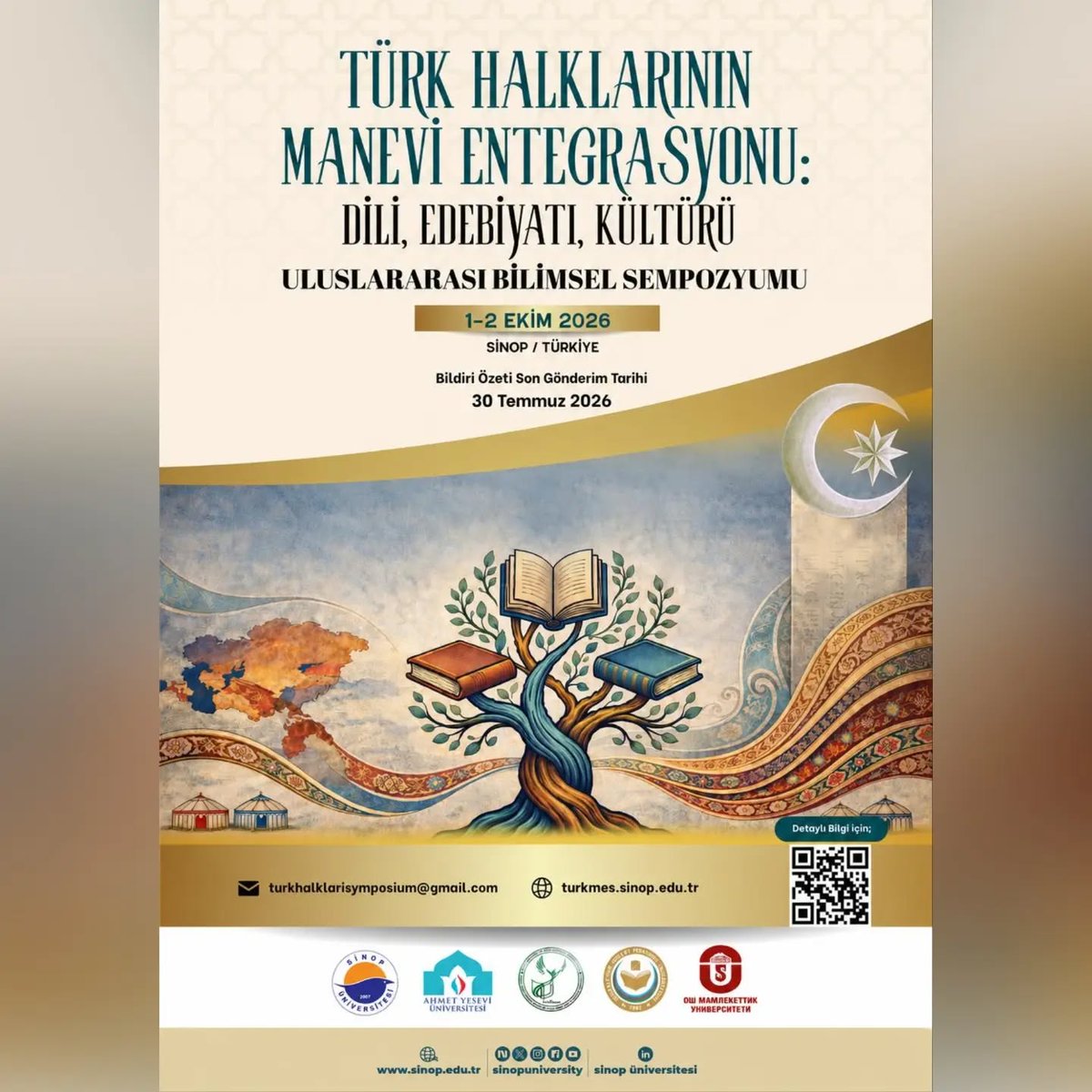 dilci_linguist's tweet photo. Sempozyum Duyurusu:

Değerli Meslektaşlarım,

Sinop Üniversitesi Fen-Edebiyat Fakültesi ev sahipliğinde 1–2 Ekim 2026 tarihlerinde “Türk Halklarının Manevi Entegrasyonu: Dili, Edebiyatı, Kültürü” başlıklı uluslararası bilimsel sempozyum gerçekleştirilecektir.
Sempozyum, yüz yüze ve çevrim içi katılım imkânı sunan hibrit bir formatta düzenlenecek olup Türk halklarının tarihi, dili, edebiyatı ve kültürü üzerine yürütülen akademik çalışmalara katkı sunmayı amaçlamaktadır. Bu kapsamda siz değerli araştırmacıları bilimsel tartışmalara katkı sunmak üzere sempozyumumuza davet etmekten memnuniyet duyarız.
Başvuru şartları ve ayrıntılı bilgiye aşağıdaki ilişimden ulaşılabilir:
https://t.co/j26YXdGLxX
Saygılarımızla.
Düzenleme Kurulu adına,
Dr. Öğr. Üyesi Ebru Kabakçı