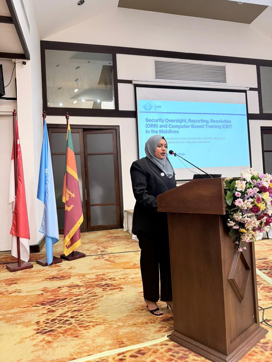 dasamaldives's tweet photo. Asst QC Officer Fathimath Siraja represented the Maldives at the @ICAO CASP-AP 21st Steering Committee Meeting presenting an information paper on the Maldives Oversight Reporting Resolution ORR &amp; CBT system demonstrating the nation’s commitment to strengthening aviation security https://t.co/yG4I8lFu23