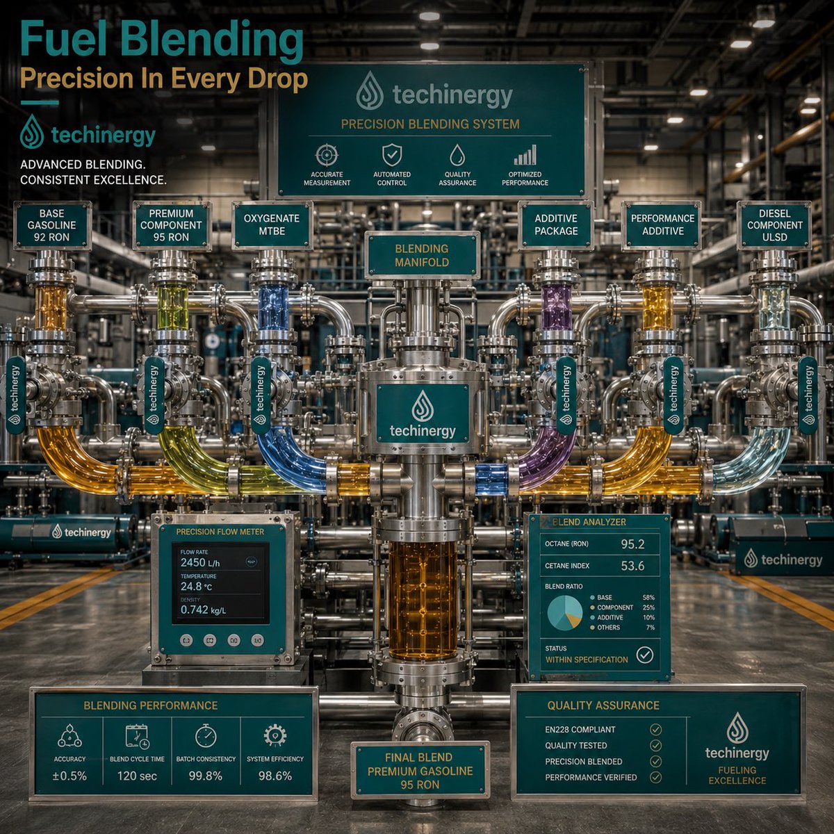 techinergy's tweet photo. Fuel blending is where precision meets petroleum engineering.
Every finished fuel product depends on accurate blending, quality control, and specification compliance.
techinergy
Excellence Driving The Future.
#techinergy #FuelBlending #FuelQuality #PetroleumEngineering #RefiningTechnology #ProcessControl #Technology #Innovation #OilAndGas #Business #Engineering #Fuel #Industry #QualityControl #Refinery #diesel #petrol #gasoline #gasoil #Performance #Operations #Global #Future #EnergyIndustry #Development #Manufacturing #Standards #Precision #Energy #Science