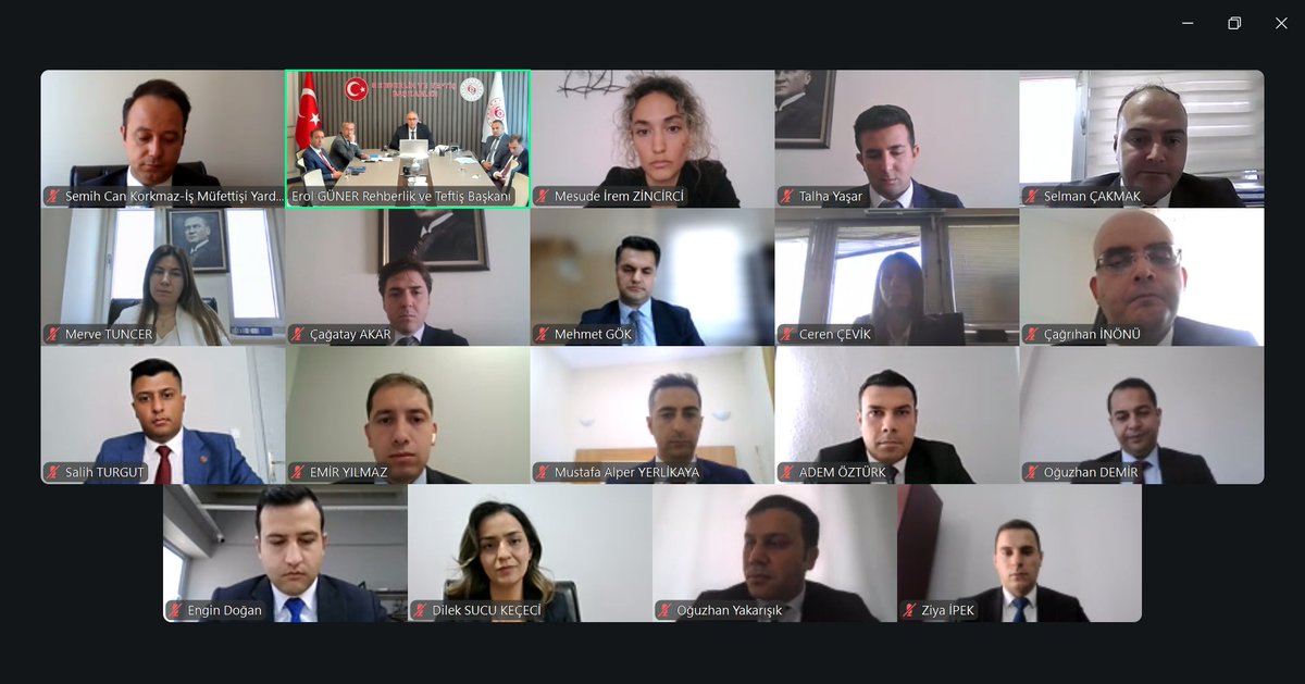 csgbrtb's tweet photo. Bakanımız Sayın Prof. Dr. Vedat Işıkhan’ın Olurlarıyla teftiş yetkisi verilen iş müfettişi yardımcılarıyla Başkanlığımızda çevrim içi değerlendirme toplantısı gerçekleştirildi.
Başkanımız Erol Güner, iş müfettişi yardımcılarını tebrik ederek başarılar diledi. 

@isikhanvedat https://t.co/lLTaCXzNKG