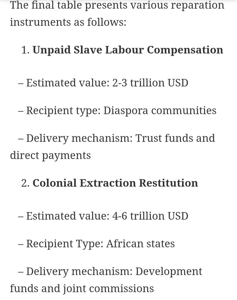 NonHumanMedia1's tweet photo. Im wondering what calculations this Ghanian author, Kwesi Pratt Jr., used to come up with these reparation compensation values

Besides how small they are, yall notice how African nations are apparently owed TWICE as much for colonial extraction than slave descendants for slavery https://t.co/b1KCOS2qYf