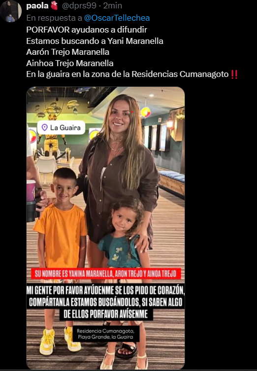 OscarTellechea's tweet photo. Por favor ayudar a dinfundir 

RT RT 

#TerremotoVzla https://t.co/zacTmKjStT