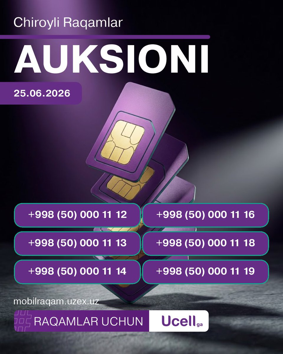 ucell's tweet photo. MOBILRAQAM.UZEX platformasida quyidagi imkoniyatlar bilan Ucell raqamlari mavjud:

➡️ Haqi to‘langan “Katta Doimiy 150” tarifi (2 dan 12 oygacha davrga),

➡️ Tarif amal qilishining butun davrida Ucell VIP-abonenti maqomi.

https://t.co/8xAUQsnke4 https://t.co/gdLBLOAsr5