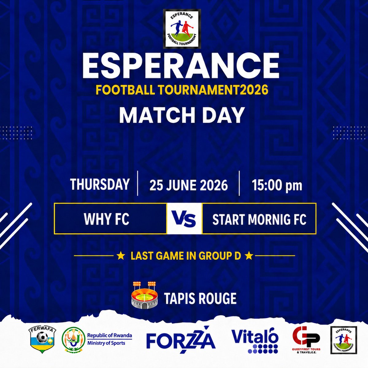 EsperanceF777's tweet photo. Uyu munsi haramenyekana ikipe iragera mu mikino ya 1/4 hagati ya Why FC na Start Morning FC muze mube abahamya . https://t.co/KbubvmPSxA