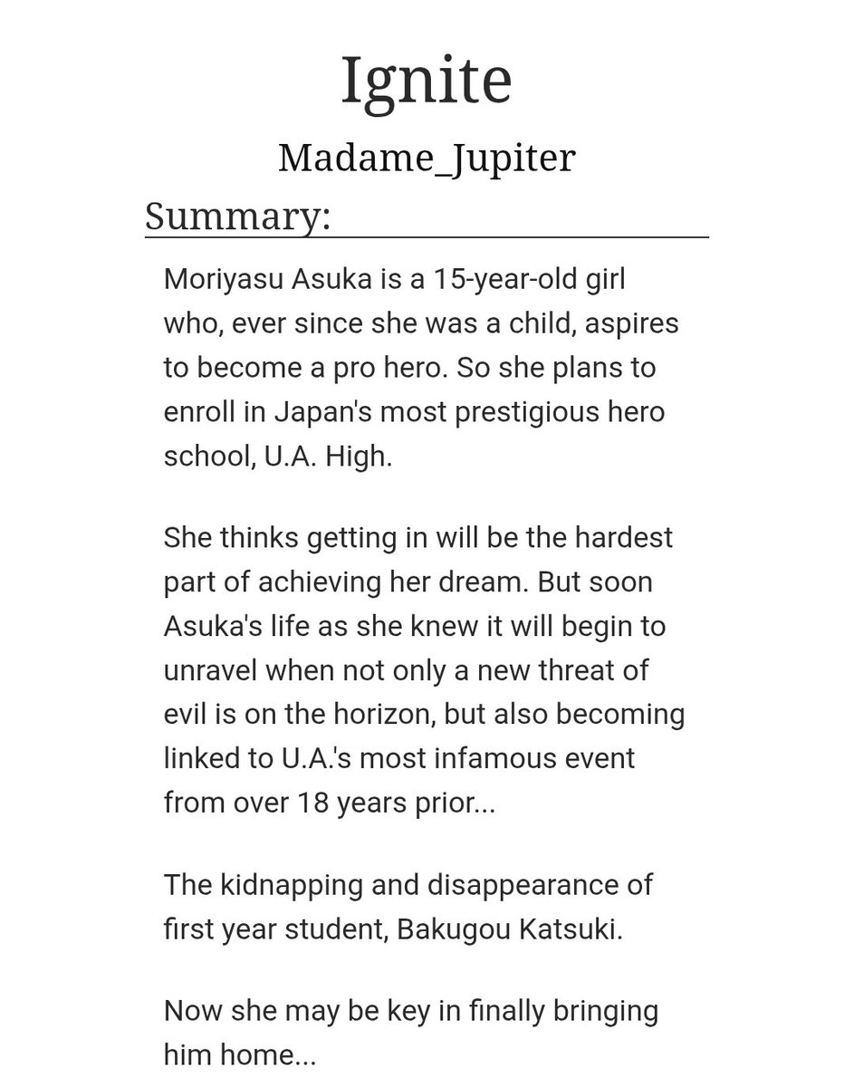 Miss__Jupiter's tweet photo. Came back here just to post that I have a rewritten MHA fanfic on AO3 called Ignite. Come and check it out when you have the time and I much appreciate any comments you leave
#mhafanfic #mha
Link: https://t.co/dKxsgLK9O0 https://t.co/ZILXu47Uc2