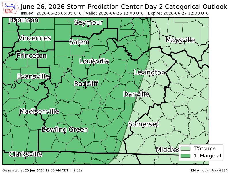 INDwxAlerts's tweet photo. #SPC issues Day 2 Marginal Convective Risk at Jun 25, 5:35z for LMK https://t.co/0zECyzNeSb https://t.co/o9mpLcsZcZ
