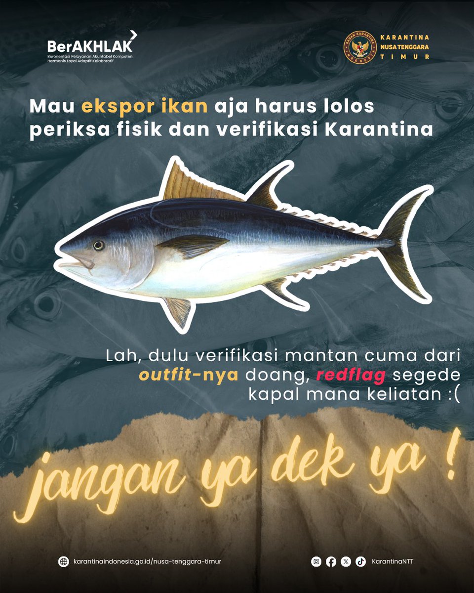 KarantinaNTT's tweet photo. Tentukan pilihanmu, mau jadi eksportir redflag atau eksportir greenflag

❌ Ekportir Redflag : Tidak melalui pemeriksaan karantina 
✅ Eksportir Greenflag : Melalui pemeriksaan karantina https://t.co/QzLQ0ndHd8