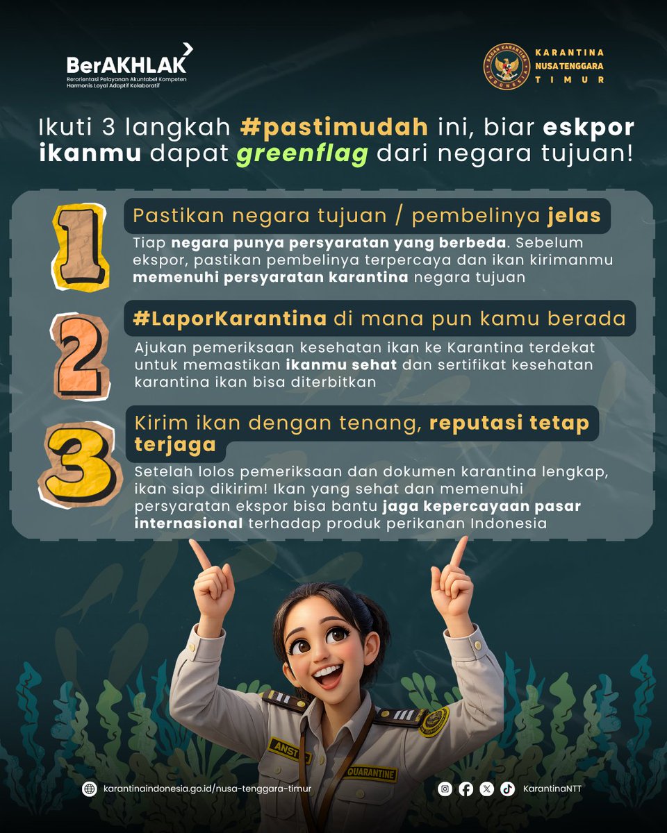 KarantinaNTT's tweet photo. Tentukan pilihanmu, mau jadi eksportir redflag atau eksportir greenflag

❌ Ekportir Redflag : Tidak melalui pemeriksaan karantina 
✅ Eksportir Greenflag : Melalui pemeriksaan karantina https://t.co/QzLQ0ndHd8