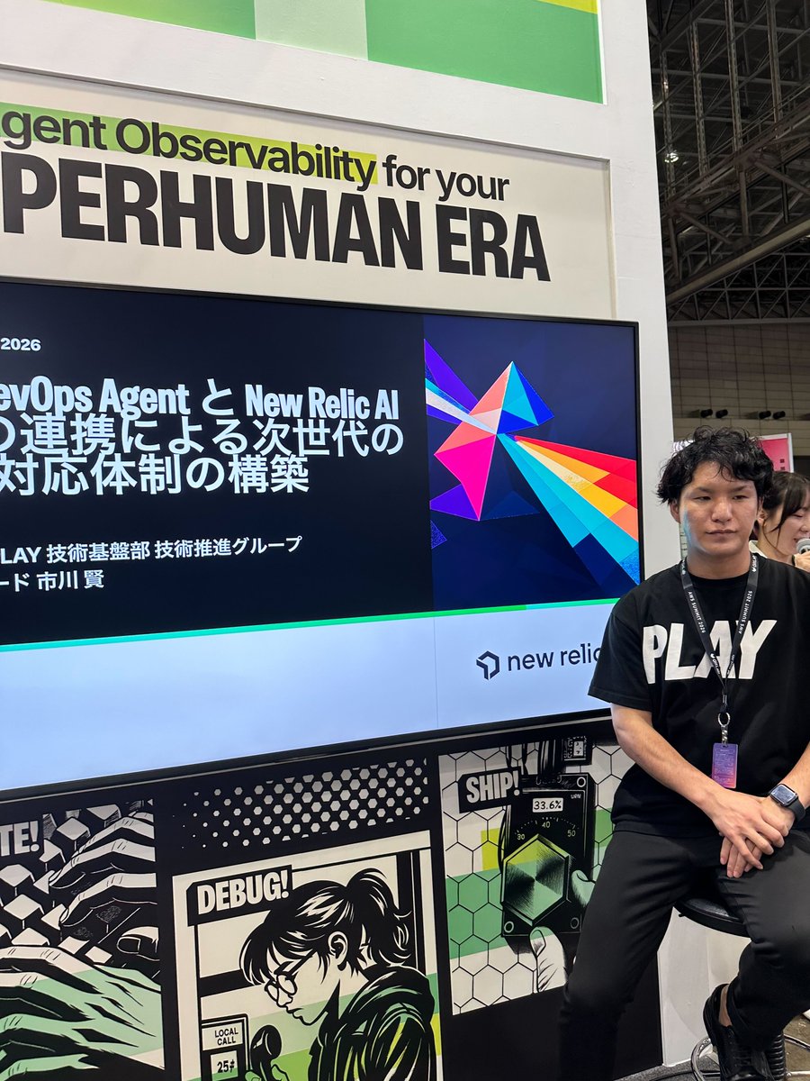 PLAYinc_pr's tweet photo. New Relic さんブースにて PLAY 市川が登壇中！🗣️
#awssummit #awssummitjapan https://t.co/IvtLtX0XUd