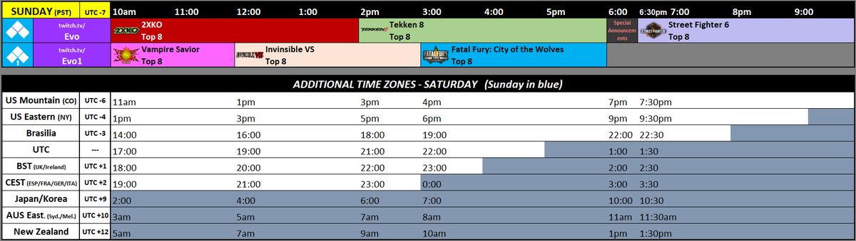 _AmedeoAvogadro's tweet photo. Stream schedule for EVO 2026 #Evo2026

Brackets: https://t.co/OhfKCKVmAi

info: @Evo &amp; https://t.co/nOoBdbVJ4v

Special thanks to @acekingoffsuit https://t.co/XalXMqIm0q