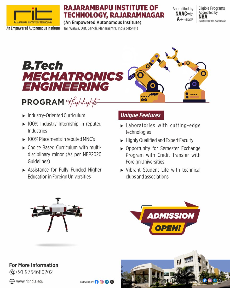 ritindia1983's tweet photo. ⚙️ Engineer the Future with Mechatronics at RIT! 🤖
Master Robotics, Automation, AI, Embedded Systems, and Smart Manufacturing through industry-focused learning.
🎓 Admissions Open 2026–27
#RITRajaramnagar #MechatronicsEngineering #AdmissionsOpen #FutureEngineers #Industry4 https://t.co/lTpNN4up0k