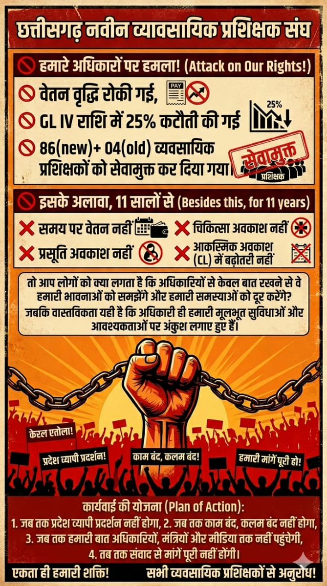 Jaysahu19913655's tweet photo. **माननीय मुख्यमंत्री एवं शिक्षा मंत्री महोदय के लिए निवेदन**

**विषय: व्यावसायिक प्रशिक्षकों के अधिकारों एवं समस्याओं के समाधान हेतु निवेदन**

महोदय,
हम छत्तीसगढ़ के व्यावसायिक प्रशिक्षक पिछले कई वर्षों से शिक्षा व्यवस्था को मजबूत बनाने में अपना योगदान दे रहे हैं, https://t.co/pxDbig007K