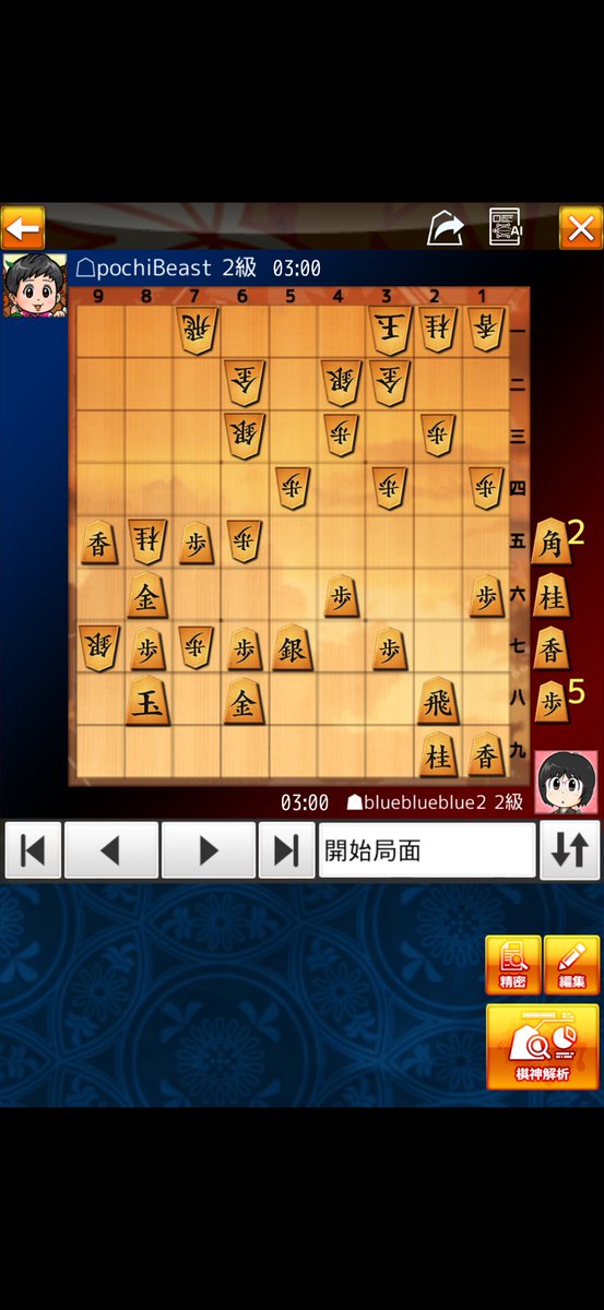 dRgn0317's tweet photo. 将棋ウォーズ棋譜(blueblueblue2:2級 vs pochiBeast:2級)
https://t.co/j5a5KvwIwv

棋神アナリティクスで棋譜解析
https://t.co/FfalHJvJQ5 https://t.co/grWzn4sVx6