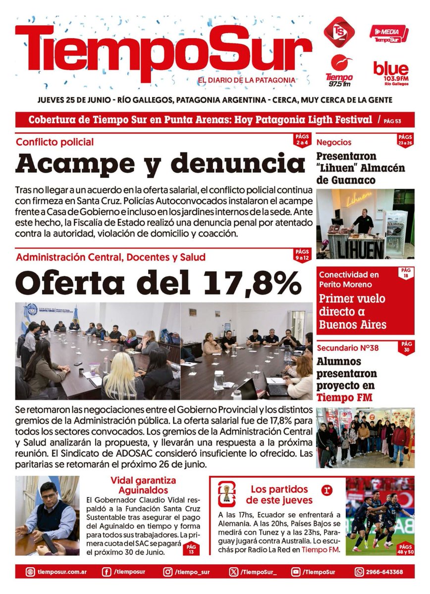 Adn24Digital's tweet photo. #TapasDeLosDiarios  25/6/26 - ADN te acerca las principales portadas de los matutinos de #SantaCruz la región y #Argentina https://t.co/cPu7QebMoV