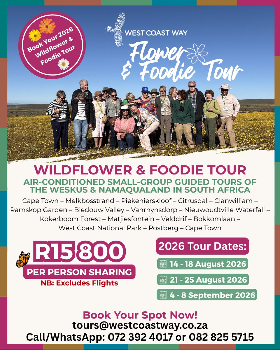 WestCoastWaySA's tweet photo. Experience a Rare Superbloom with West Coast Way 🌸✨

Close your eyes and picture fields of wildflowers around every corner, serene rural roads, the crispness of the outdoors, and the pleasure of sampling amazing local cuisine on the journey.

 https://t.co/lHFcx1o13Z… https://t.co/oGOoImfkHH