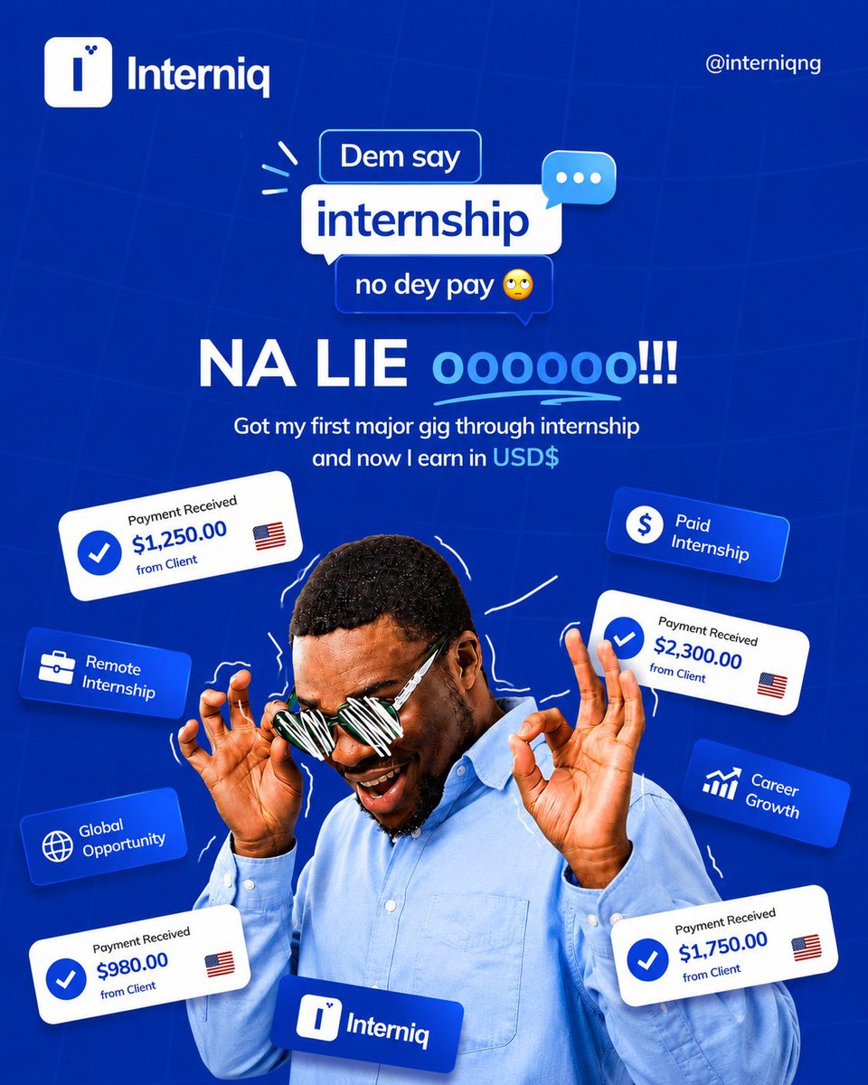 InterniqNg's tweet photo. Internships don't pay. 👀

Not always.

But the right one can pay you with experience that leads to your first remote role, your first international opportunity, or even your first paycheck in USD.

Start with experience. Build your future.

💙 @interniqng

#Internships #Careers https://t.co/fKoXn2xBRA