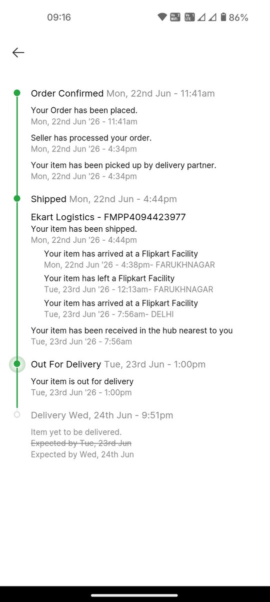 batrraa's tweet photo. @flipkartsupport order OD337896384844330100, one day delivery order is now untraceable by your agents and now im supposed to wait another 3 days to get an update.
Please cancel and refund the paid amount before I move to the consumer court. Tired of the wrong commitments. https://t.co/t4Kd3RdK8Y